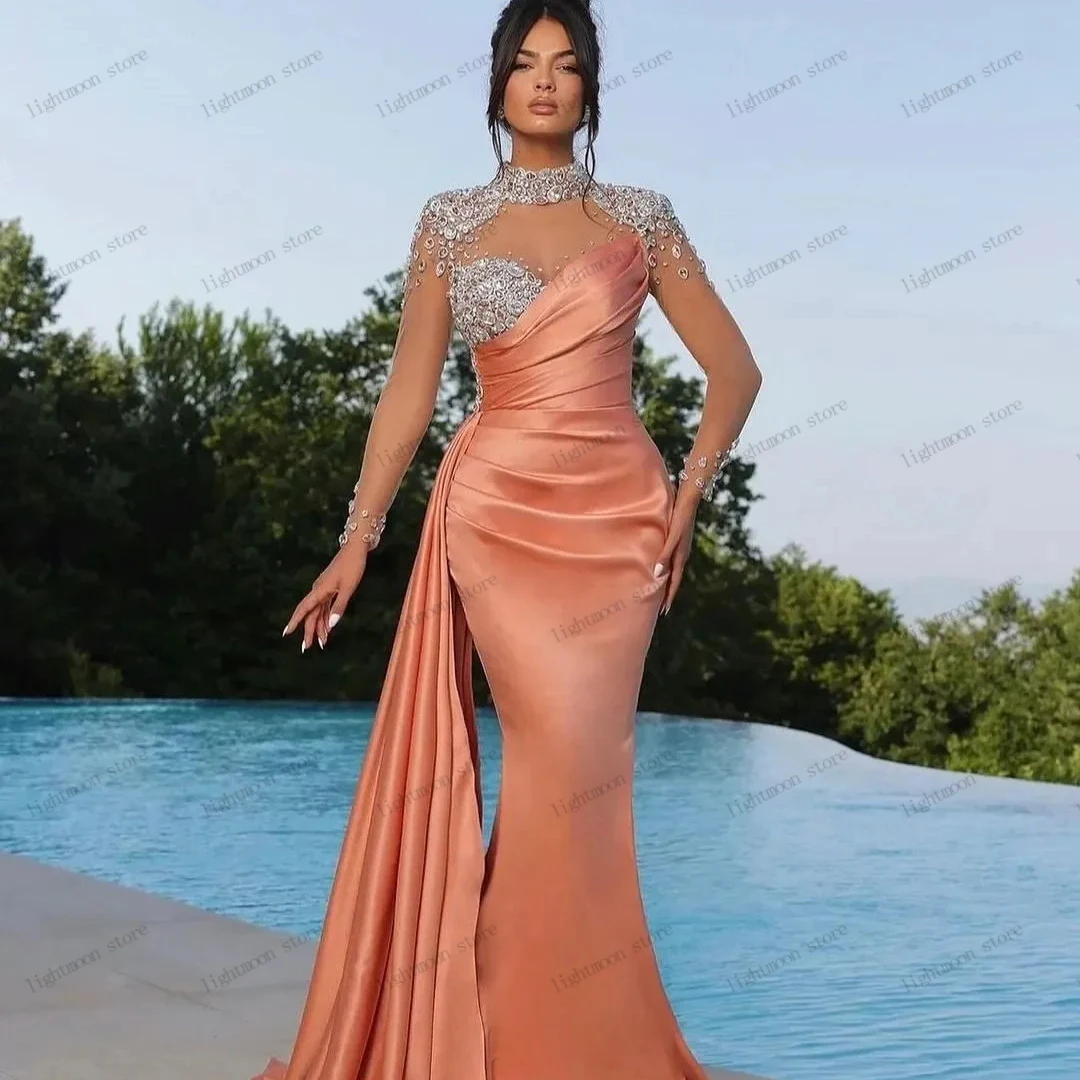

Classic Evening Dresses 2024 Newest Satin Prom Dress Sequin Appliques Graceful Sheath Mermaid Formal Robes Vestidos De Gala 2025
