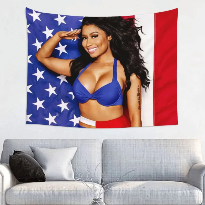 

Nicki Minaj Rap Tapestry Hippie Polyester Wall Hanging Sexy USA Flag Music Singer Room Decor Table Cover Art Wall Tapestry