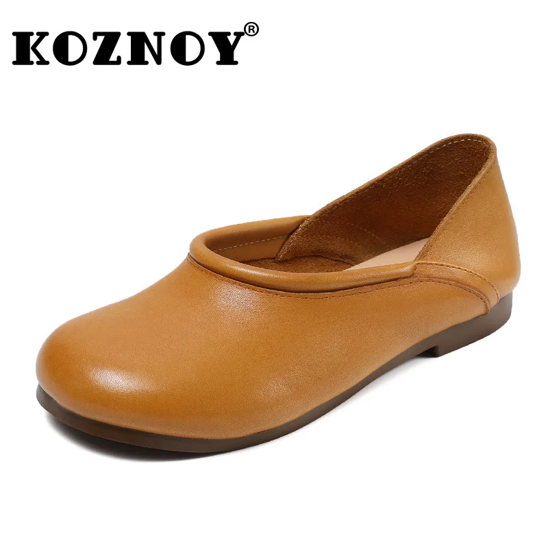 

Koznoy 2.5cm Retro Ethnic Natural Cow Genuine Leather Oxford Slipper Concise Autumn Loafer Comfy Women Leisure Soft Flats Shoes
