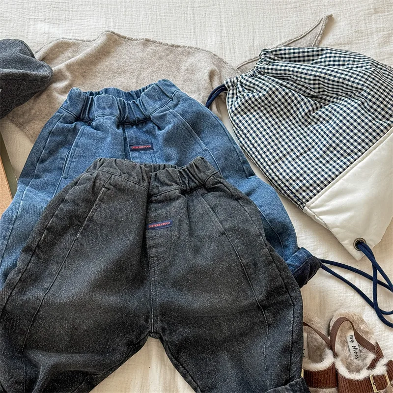 2025 Winter New Children Plus Velvet Thick Jeans Letter Print Girls Trousers Baby Boy Fleece Denim Pants Kids Warm Pants 32 Sda98f9fd1e3449a08dcb518c2620cb8cS