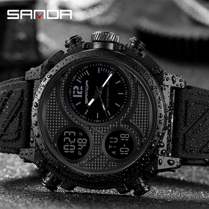 

Sanda-3002 Relógio de pulso luminoso digital impermeável, relógio esportivo analógico para adolescentes, preço barato, design de