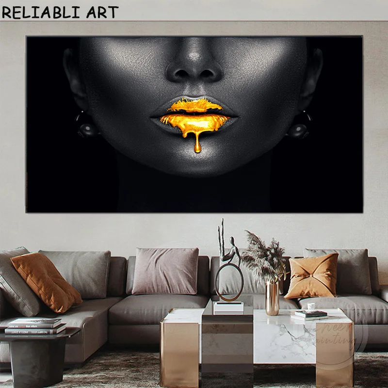 Golden Lip Black Woman Canvas Painting Modern Abstract Poster and Print Wall Art Picture for Living Home Room Decor No Frame
Golden Lip Black Woman Canvas Painting Modern Abstract Poster and Print Wall Art Picture for Living Home Room Decor No Frame