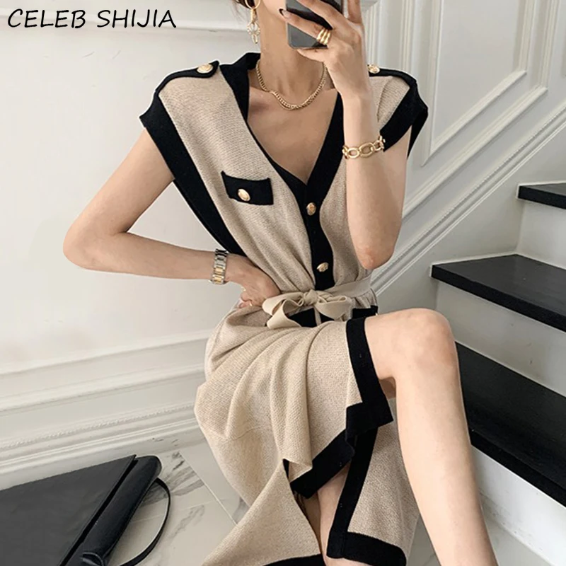 Vintage Apricot Knitted Dress Woman 2023 Summer Sleeveless Single-breasted Vestido Dress Female Elegant Party Dresses Woman
Vintage Apricot Knitted Dress Woman 2023 Summer Sleeveless Single-breasted Vestido Dress Female Elegant Party Dresses Woman