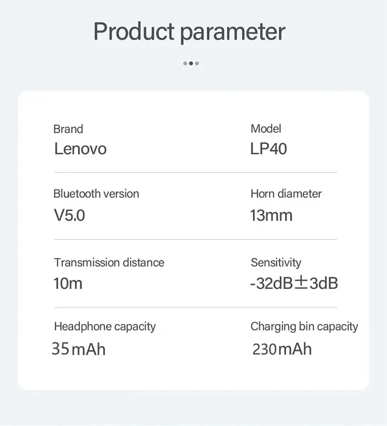 Lenovo lp40 kopfhörer tws drahtlose bluetooth 5,0 ohrhörer bass touch control stereo geräusch unterdrückung lange standby 230mah Lenovo lp40 kopfhörer tws drahtlose bluetooth 5,0 ohrhörer bass touch control stereo geräusch unterdrückung lange standby 230mah
