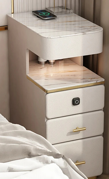 Bedside table cream colored French light luxury high-end artistic rock panel glass intelligent master bedroom
Bedside table cream colored French light luxury high-end artistic rock panel glass intelligent master bedroom