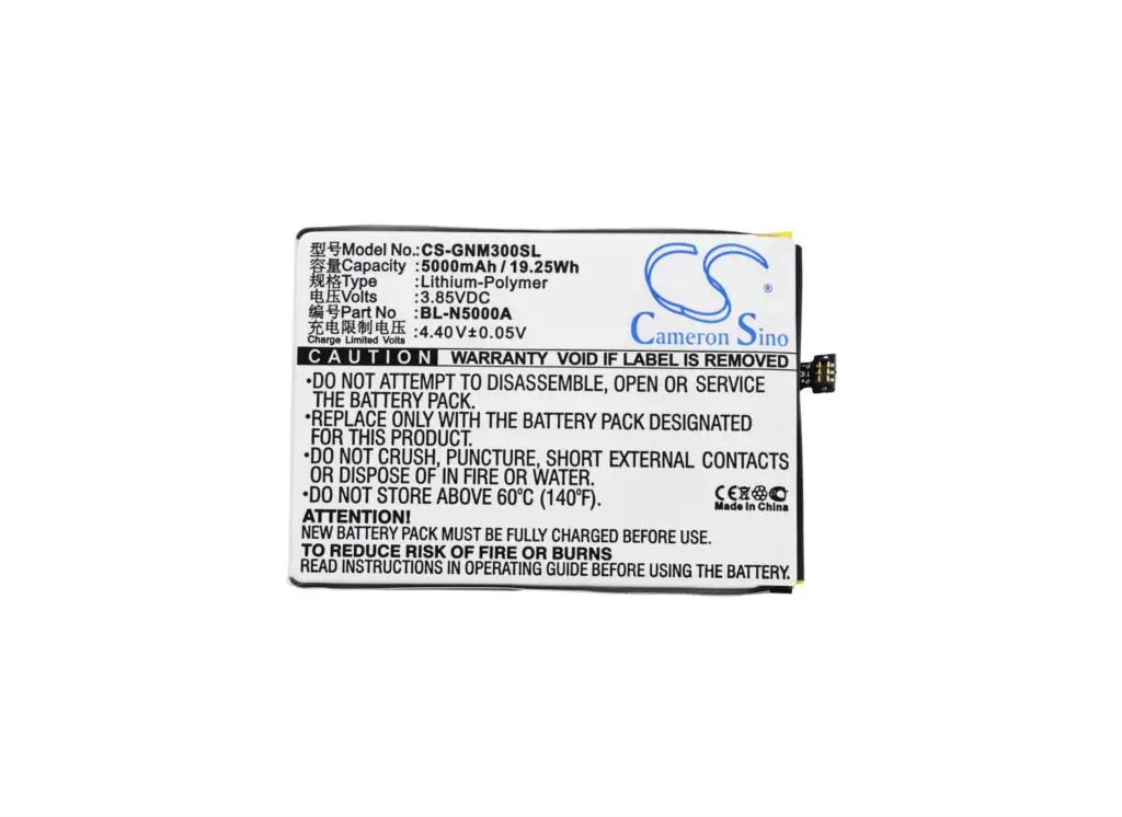 Cameron Sino 5000mAh Battery BL-N5000A for GIONEE M3, M3 Marathon, M3s, M3S Marathon TD-LTE Dual SIM, M4
Cameron Sino 5000mAh Battery BL-N5000A for GIONEE M3, M3 Marathon, M3s, M3S Marathon TD-LTE Dual SIM, M4