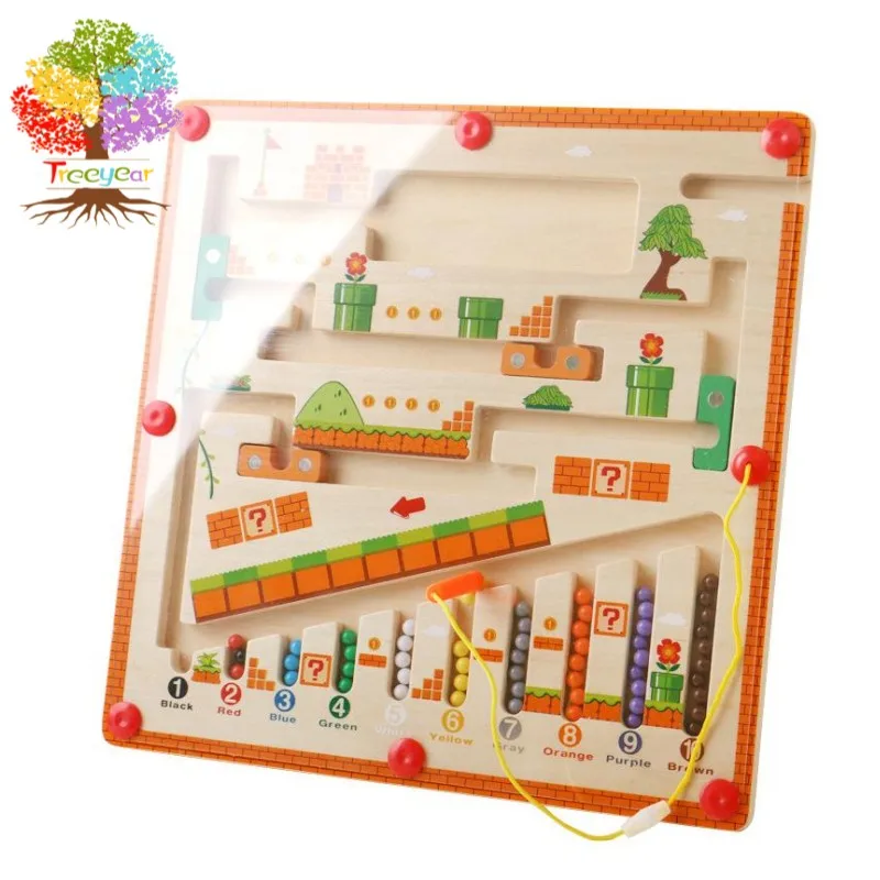 

Магнитный лабиринт с цветами и цифрами, деревянная доска-головоломка, Обучающие Развивающие Подходящие Игрушки с подсчетом для малышей и детей
