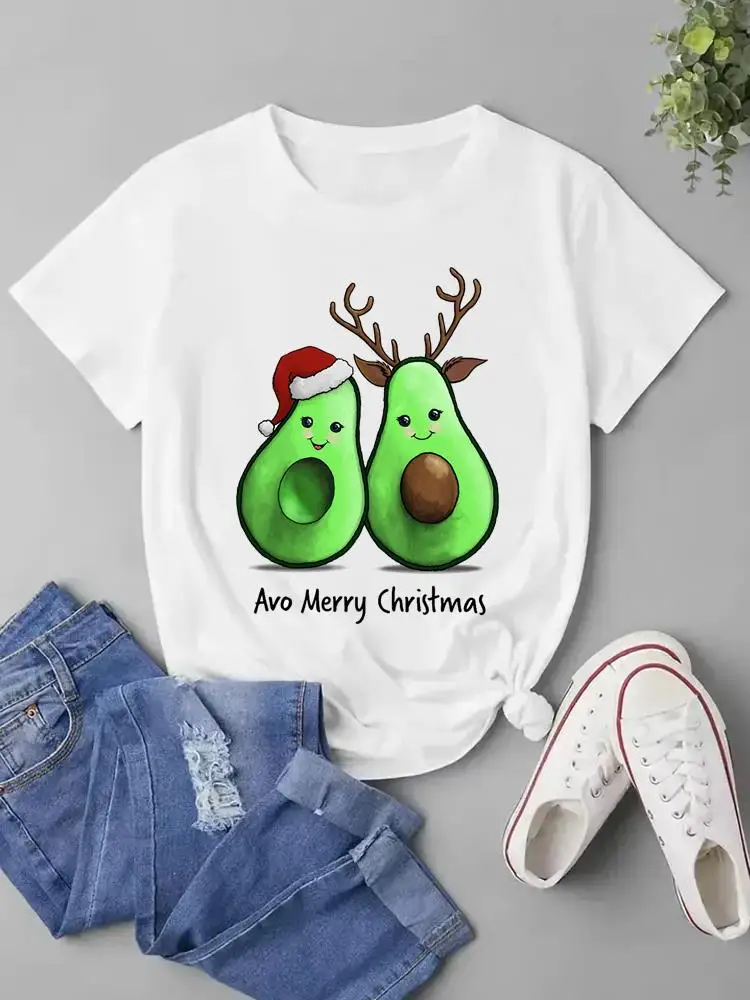 

Avocado Style Cartoon 90s Clothes Holiday Top Women Christmas Print Fashion New Year T Shirt Graphic T-shirt Ladies Clothing Tee