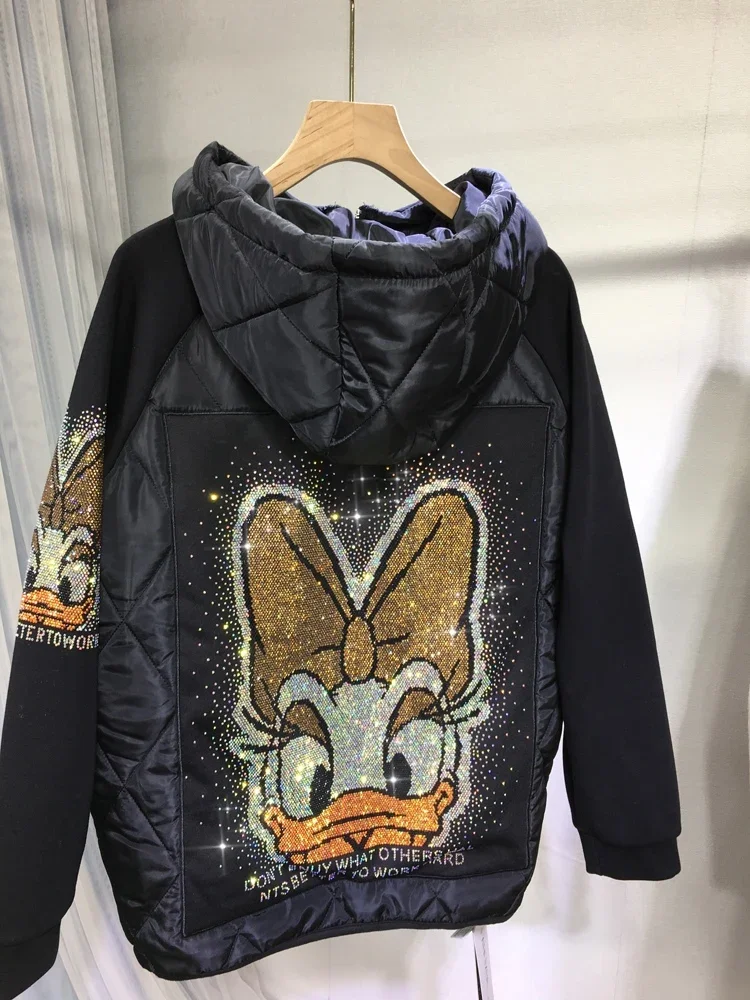 Thicken Quilted Cotton Coat New Autumn Wiinter Cartoon Hot Drilling Hooded Wadded Jacket Patchwork Long Sleeve Loose Parkas
Thicken Quilted Cotton Coat New Autumn Wiinter Cartoon Hot Drilling Hooded Wadded Jacket Patchwork Long Sleeve Loose Parkas