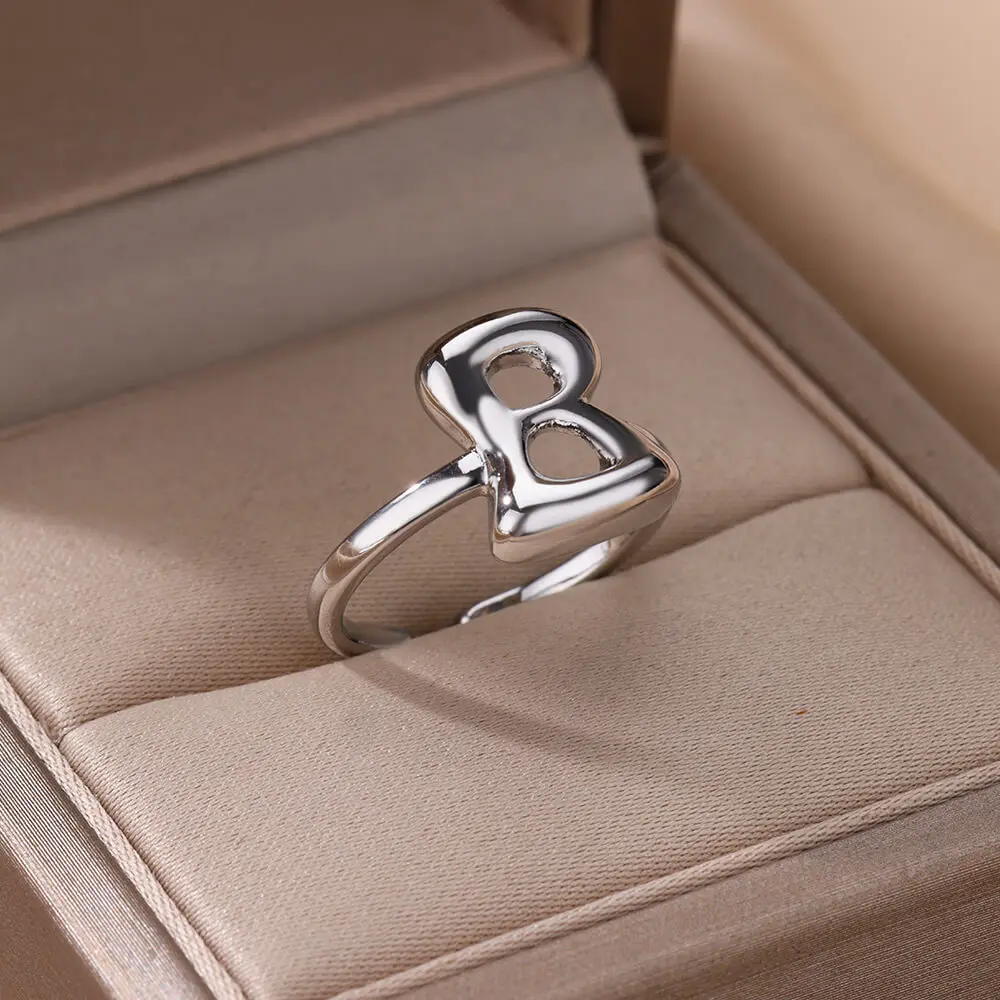 Chunky Initial Letter Ring Gold Stainless Steel Vintage Alphabet Jewelry for Women Chunky Initial Letter Ring Gold Stainless Steel Vintage Alphabet Jewelry for Women