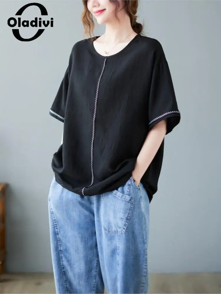 Oladivi Women Short Sleeve T-Shirts 2022 Summer New Casual Loose Tops Vintage Ladies Oversized Tees Shirts Big Size Tshirts 1643
Oladivi Women Short Sleeve T-Shirts 2022 Summer New Casual Loose Tops Vintage Ladies Oversized Tees Shirts Big Size Tshirts 1643