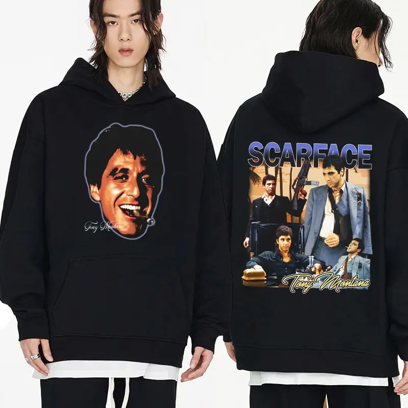 

90s Vintage Movie Scarface Al Pacino Tony Montana Graphic Hoodies Men Women Streetwear Hooded Sweatshirts Long Sleeve Hoodie