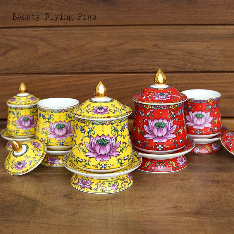 

Ceramics Enamel Colored Lotus Water Supply Cup Temple Utensils Household Sacrificial Supplies Feng Shui Ornaments Room Decor