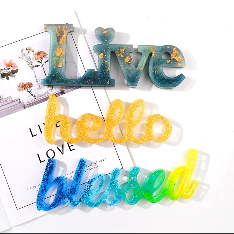 

HELLO Letter Mould Decoration DIY Crystal Epoxy Decoration English Word Combination Mirror Silicone Mold Wholesale Drop Shipping