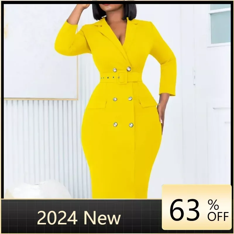 Elegant Work Bodycon Dress Women Solid Button Down Long Sleeve Pencil Party Midi Dress with Belt
Elegant Work Bodycon Dress Women Solid Button Down Long Sleeve Pencil Party Midi Dress with Belt