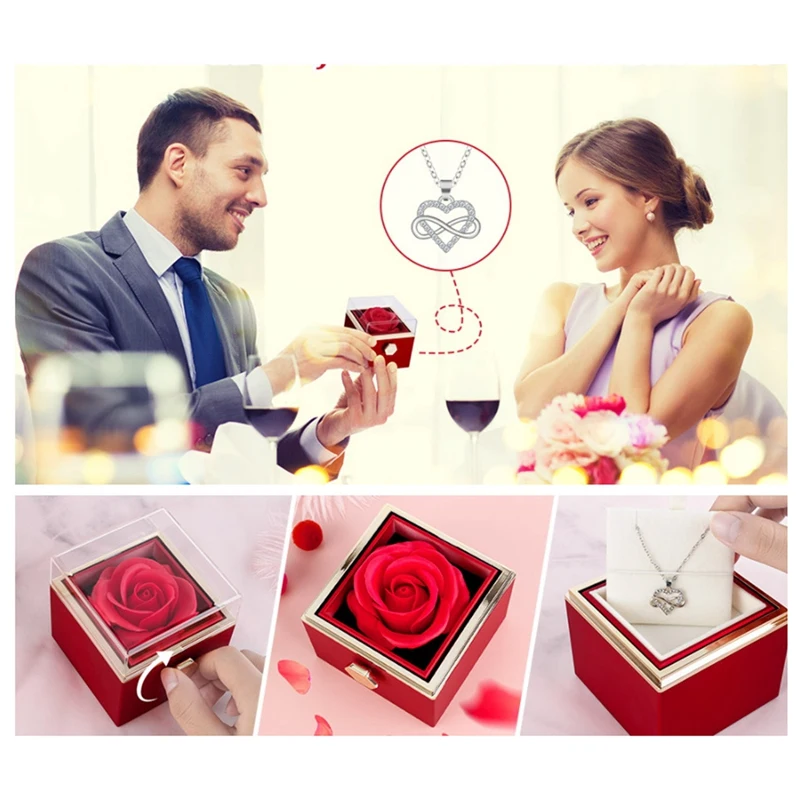 

Вечная роза, цветочное вращающееся Ожерелье для ювелирных изделий, коробка, подарок на День святого Валентина для жены, подруги на годовщину свадьбы