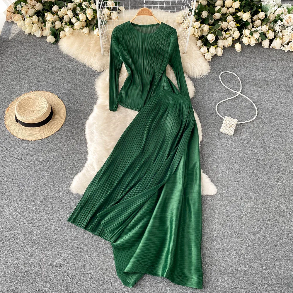 Senior Sense of Pressure Pleated Long Sleeve Irregular Splicing Design Sense of High Waist Half-body Skirt Two-piece Suit
Senior Sense of Pressure Pleated Long Sleeve Irregular Splicing Design Sense of High Waist Half-body Skirt Two-piece Suit