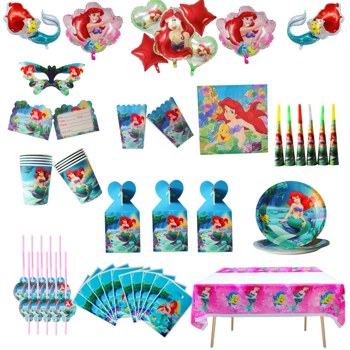 Disney Mermaid Princess Alice Balloon Birthday Party Set Children's Disposable Tableware Plate Cup Mask Baby Shower
Disney Mermaid Princess Alice Balloon Birthday Party Set Children's Disposable Tableware Plate Cup Mask Baby Shower