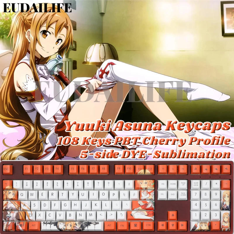 

Anime Sword Art Online Asuna 108 Key Caps PBT DYE Sublimation Cherry MX Cross Axis Switch Keycap Mechanical Keyboard Gaming Gift
