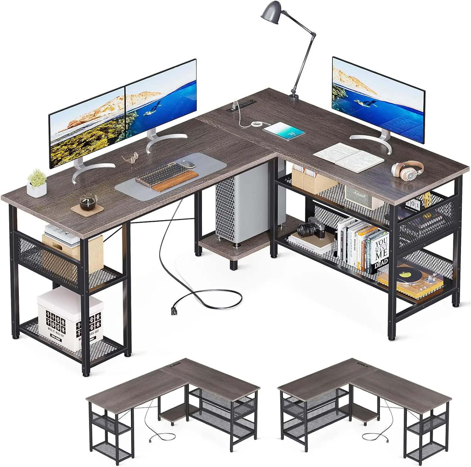 ODK 59" L Shaped Desk with Power Outlet and USB Charging Ports, Reversible L Shaped Computer Desk with Storage Shelves, Home
ODK 59" L Shaped Desk with Power Outlet and USB Charging Ports, Reversible L Shaped Computer Desk with Storage Shelves, Home