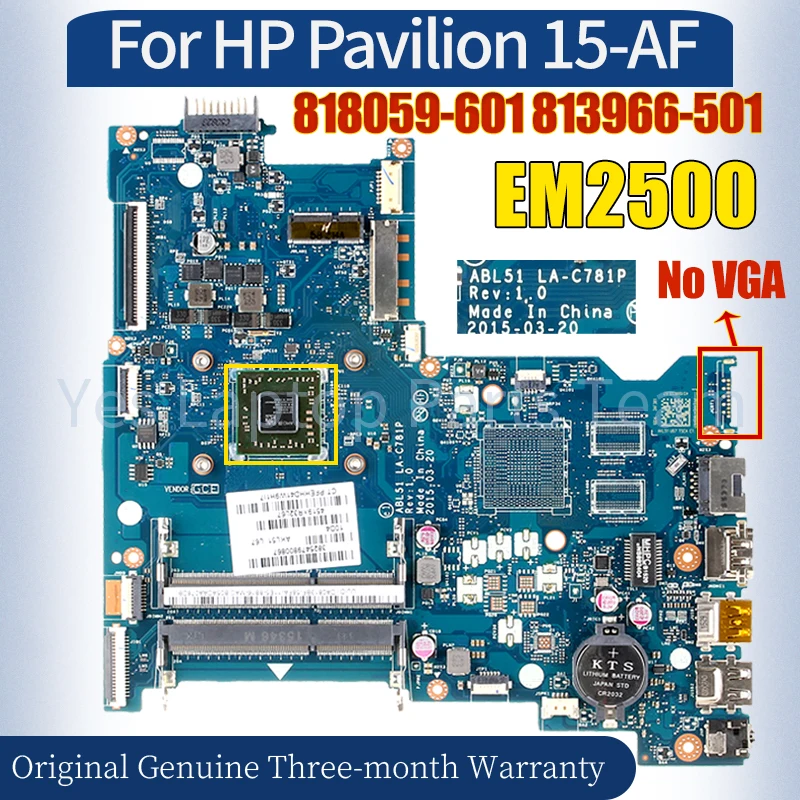 ABL51 LA-C781P For HP Pavilion 15-AF Laptop Mainboard 818059-601 813966-501 EM2500 100% Tested Notebook Motherboard
ABL51 LA-C781P For HP Pavilion 15-AF Laptop Mainboard 818059-601 813966-501 EM2500 100% Tested Notebook Motherboard