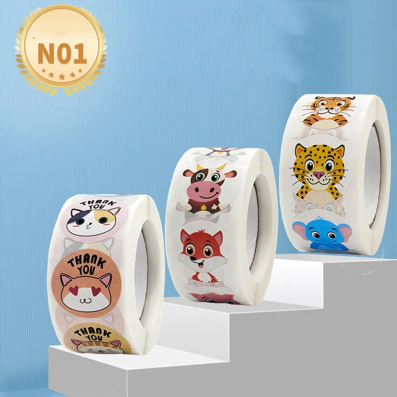 

500pcs 1inch Cartoon Animal Children Sticker Label Thank You Cute Toy Game Sticker DIY Gift Sealing Label Decoration Supp