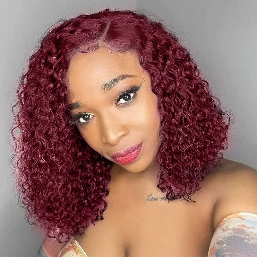 

99J Burgundy Red Short Curly Bob Wig 13x4 Lace Frontal Wigs With Baby Hair For Women Brazilian Human Hair Transparent Lace Wigs