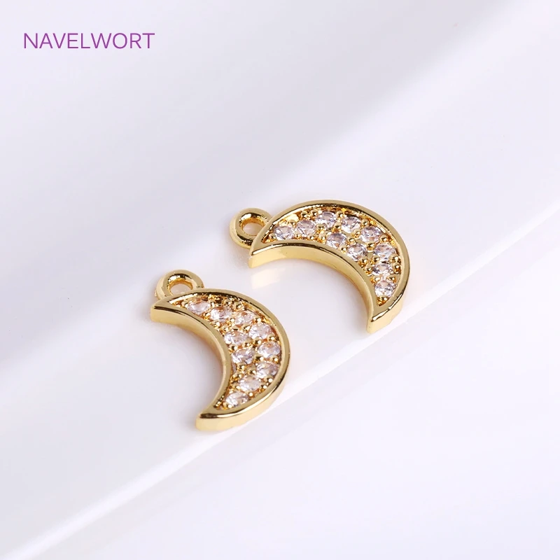 

14K Gold Plated Inlaid Zircon Crescent Moon Pendants,Bulk Charms For Jewelry Making Brass Metal Kawaii Moon Charms Wholesale