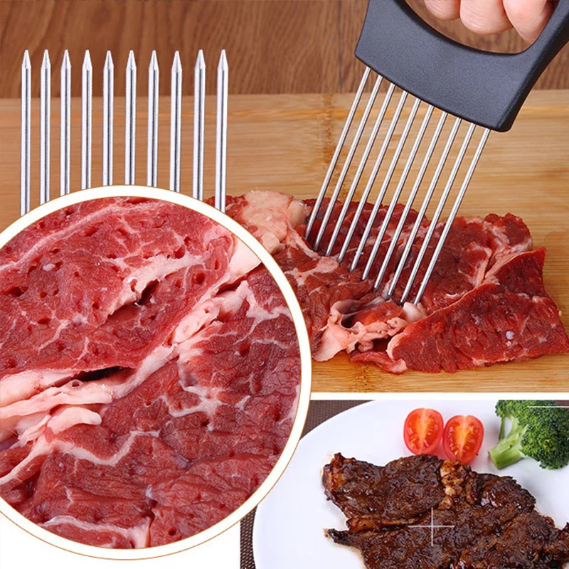 Durable Onion Cutting Holder with Comfortable Handle Food Slice Assistant Kitchen Cutting Tool Stainless Steel Loose Meat Needle
Durable Onion Cutting Holder with Comfortable Handle Food Slice Assistant Kitchen Cutting Tool Stainless Steel Loose Meat Needle