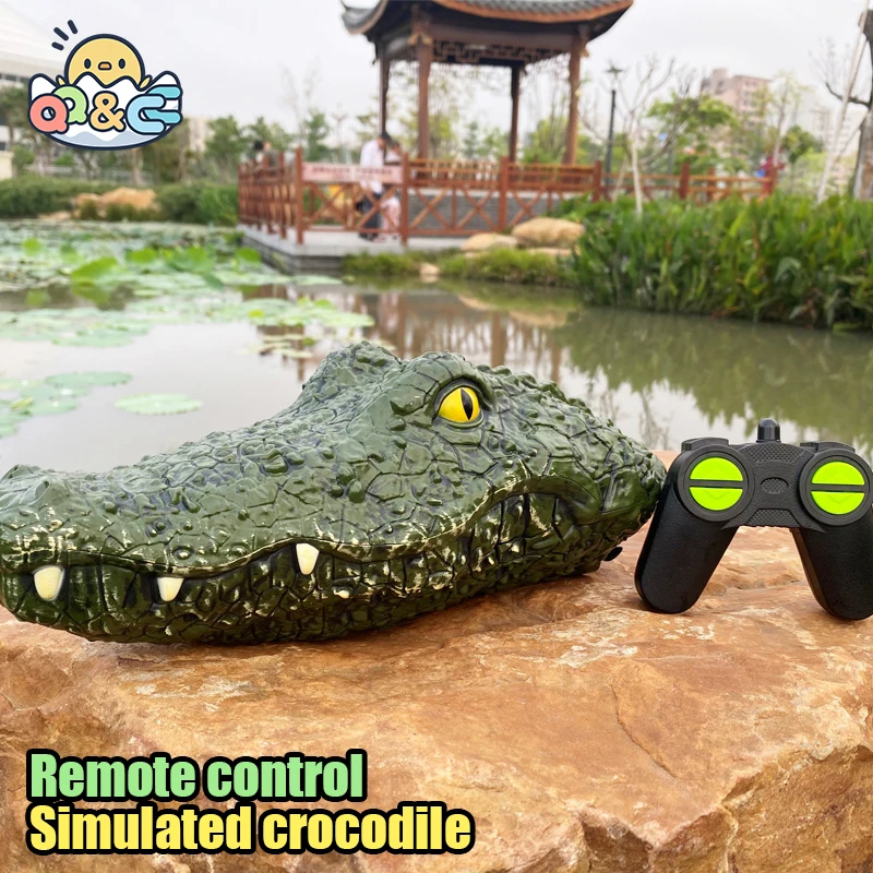 

RC Boat Simulation Crocodile Head 2.4G Remote Control Joke Alligator Decoy Electric Toys Summer Water Spoof robot Toys gift
