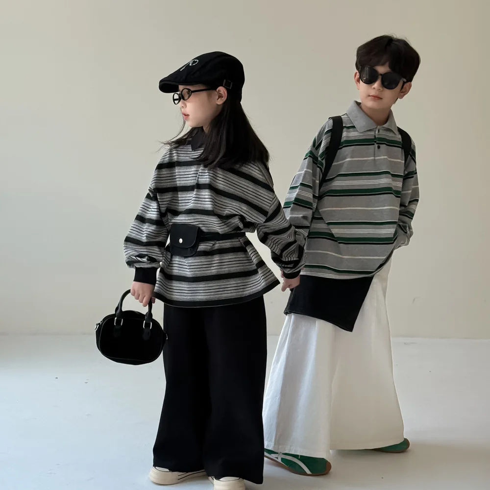 2025 Autumn New Children Long Sleeve T Shirts Cotton Boys Loose Striped Polo Shirts Girls Lapel Casual Bottoming Tops Clothes 21 Sdabc1a53d3324b7d90bc0cb00f0cbfb2o
