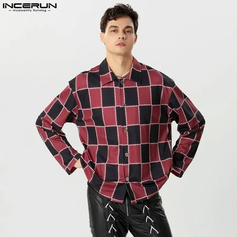 

Рубашка INCERUN мужская повседневная в клетку, свободная уличная одежда с отложным воротником, длинным рукавом, на пуговицах, 2023 искусственная