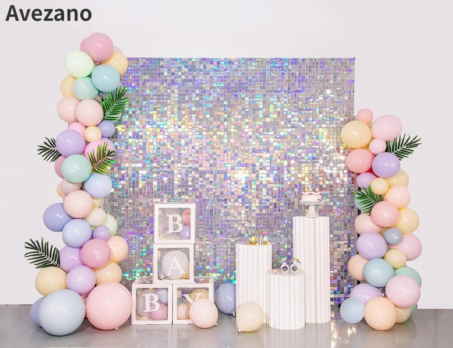 

Avezano Shimmer Wall Backdrop Panels 24pcs Sliver Square Sequin Backdrop Decor for Wedding Anniversary Birthday Party Decoration