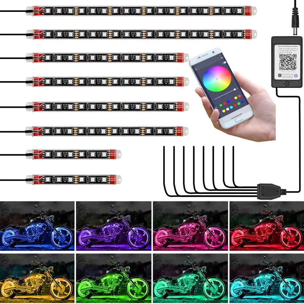Motorcycle RGB Led Light Kit Multi-Color Atmosphere Lights APP Control IP68 Waterproof Atmosphere Lamp
Motorcycle RGB Led Light Kit Multi-Color Atmosphere Lights APP Control IP68 Waterproof Atmosphere Lamp