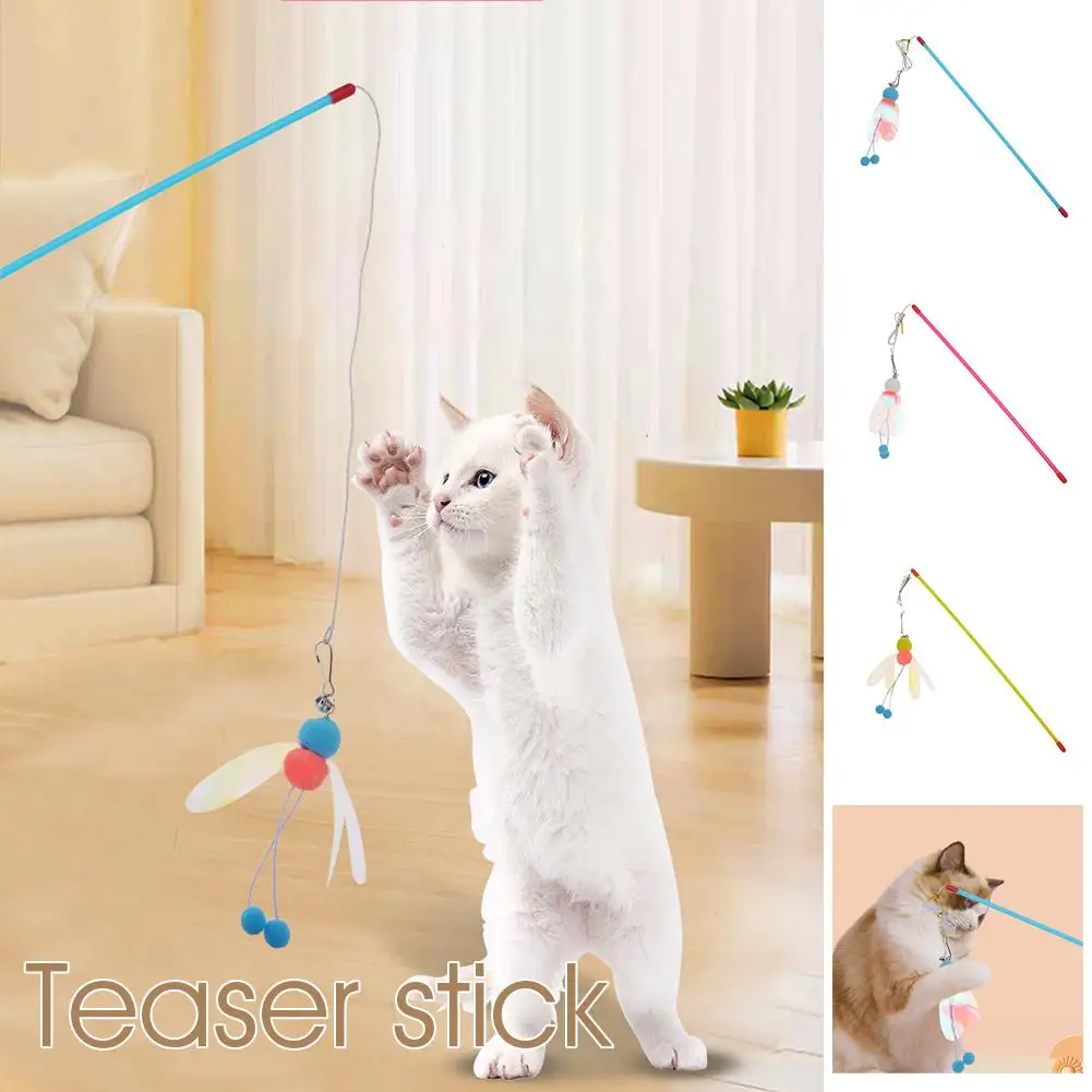 

Simulation Insect Little Bee Interactive Toy Satin Kitten Teaser Stick Ribbon Supplies Wand Toy Playing Bell To V1c9