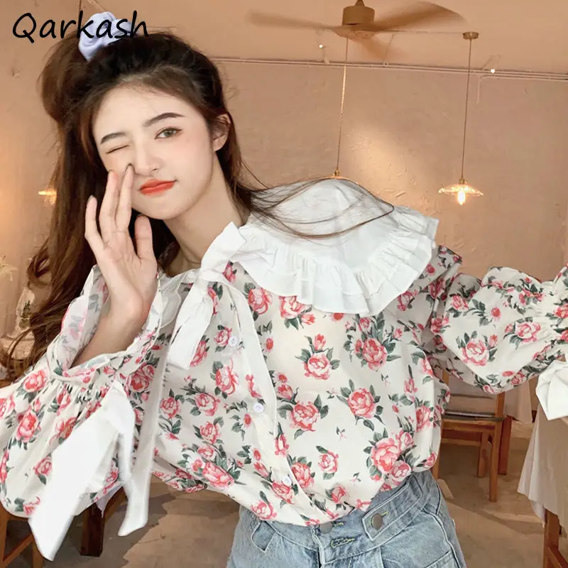 Vintage Floral Shirts Women Kawaii Peter Pan Collar Lace-up Spring Sweet Girlish Long-sleeved Shirt Fashion Streetwear Aesthetic
Vintage Floral Shirts Women Kawaii Peter Pan Collar Lace-up Spring Sweet Girlish Long-sleeved Shirt Fashion Streetwear Aesthetic
