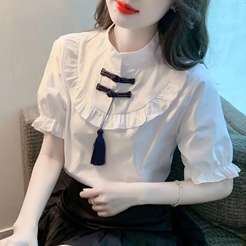 Sweet Elegan Ruffles Multicolor O-Neck Short Sleeve Button Tassel Blouses 2023 Classic All-match Clothes Women's Clothing Top
Sweet Elegan Ruffles Multicolor O-Neck Short Sleeve Button Tassel Blouses 2023 Classic All-match Clothes Women's Clothing Top