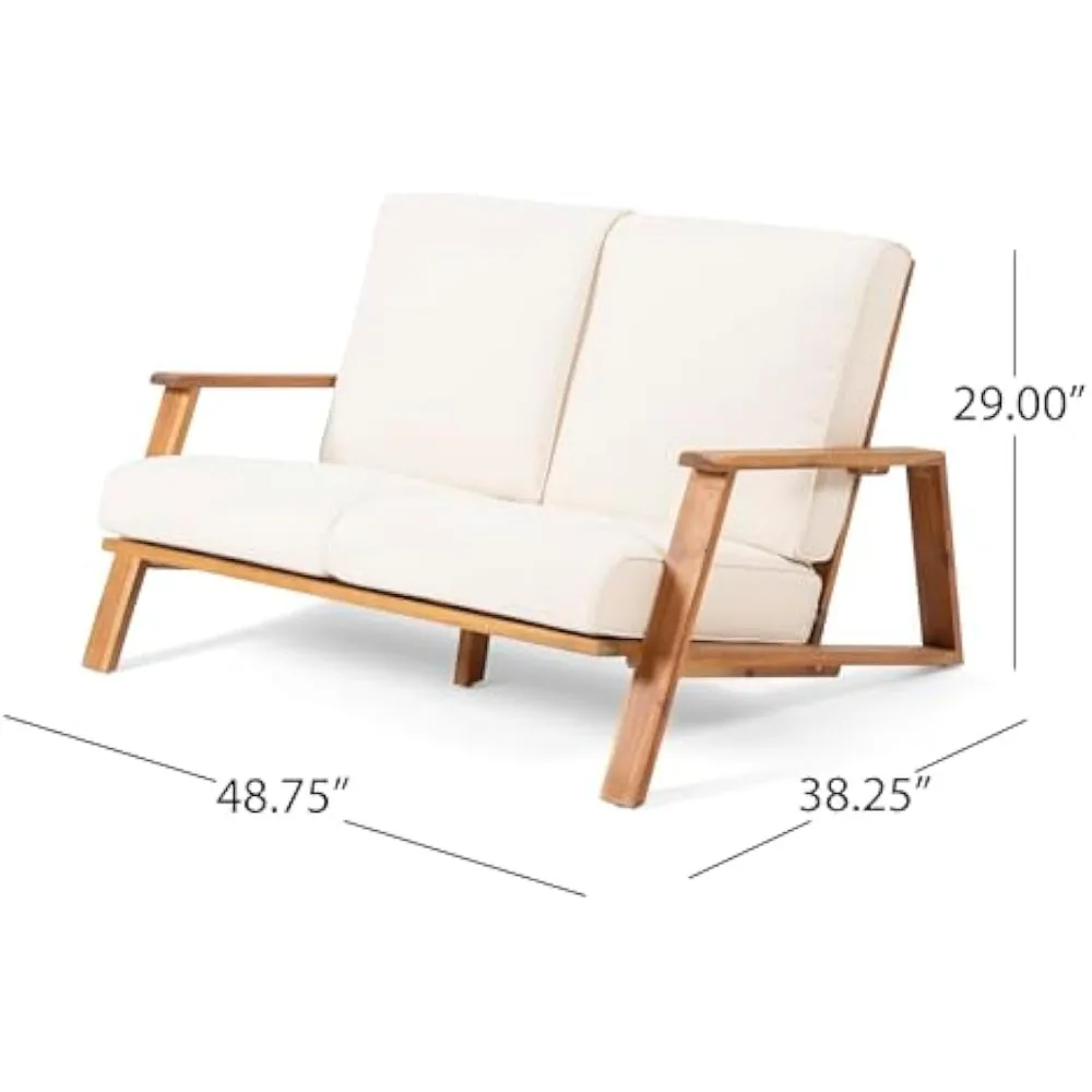 Outdoor Patio Loveseat and Coffee Table Set, Patio Furniture Set with Thick Cushion, Acacia Wood Frame Conversation Set for Gard Outdoor Patio Loveseat and Coffee Table Set, Patio Furniture Set with Thick Cushion, Acacia Wood Frame Conversation Set for Gard