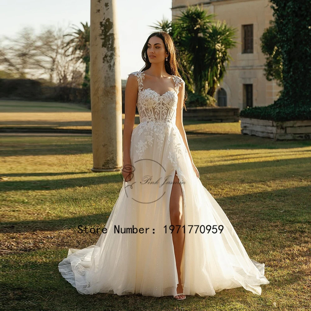 

Sweetheart Wedding Dresses For Princess 2024 Bride Sleeveless High Side Slit Bridal Gowns A-Line Applique Elegant vestido de