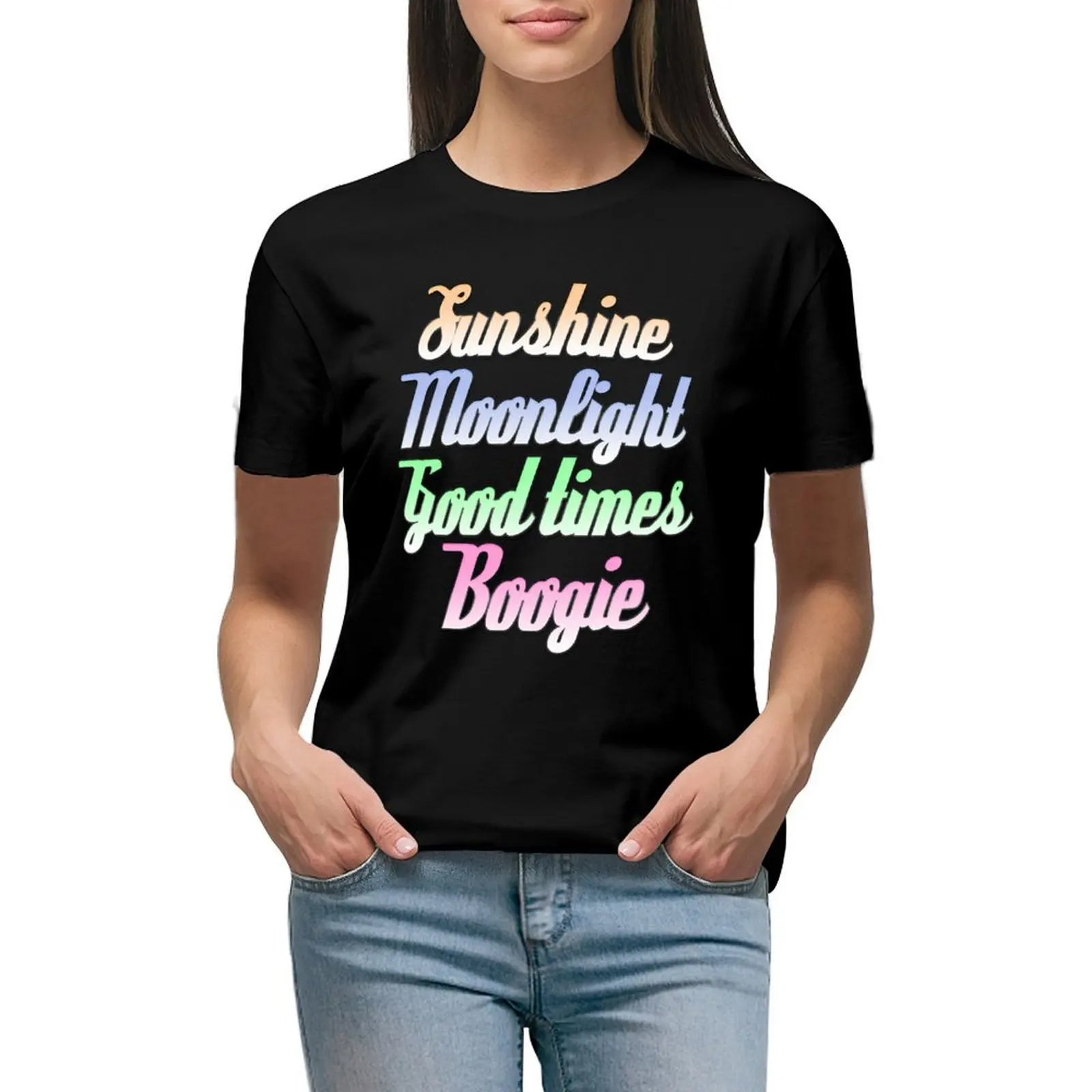 Sunshine Moonlight Good Times Boogie T-shirt cute tops kawaii clothes funny t-shirts for Women loose fit
Sunshine Moonlight Good Times Boogie T-shirt cute tops kawaii clothes funny t-shirts for Women loose fit