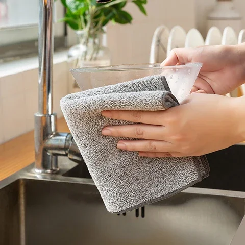 

Bamboo Charcoal Microfiber Kitchen Towel Thickened Absorbent Dishcloth Non-stick Oil Rags 1/3Pcs hand cleaning cloth