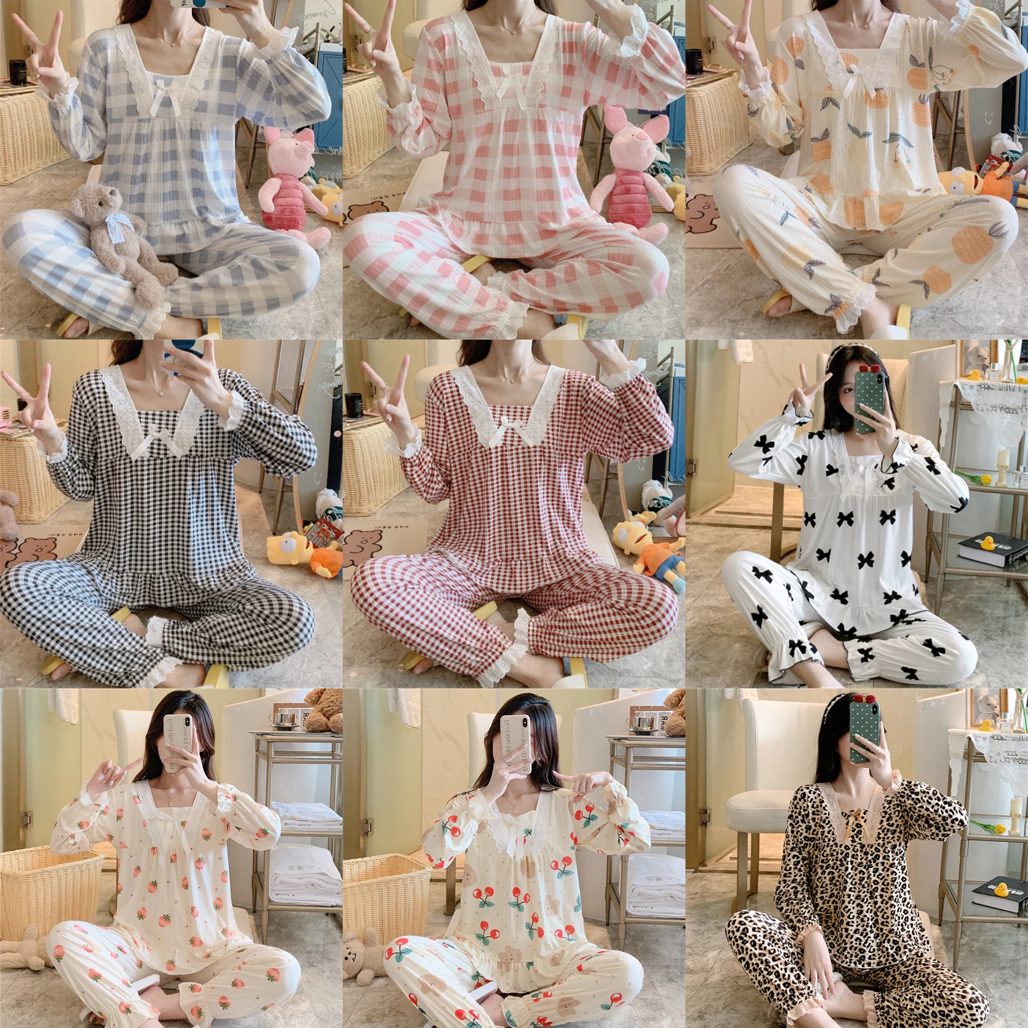 Spring Autumn Pajamas for Women Fashion Geometric Sleepwear Sets Faux Silk Home Clothes
Spring Autumn Pajamas for Women Fashion Geometric Sleepwear Sets Faux Silk Home Clothes