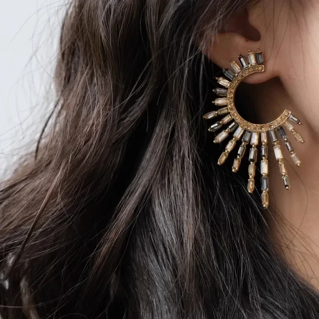 Bilandi-Boucles d'oreilles en verre pour femmes, bijoux à la mode, design européen et américain, nouveaux accessoires d'oreille exagérés, tendance 2024 2