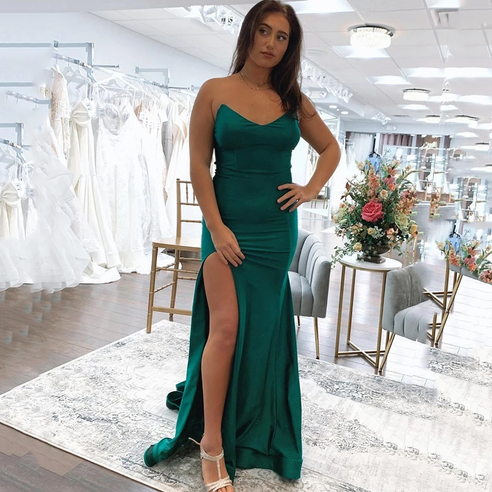 

Elegant Prom Dress Sheath Backless Sweetheart Solid Color High Slit Evening es Sleeveless Formal Party Robe De Soiree
