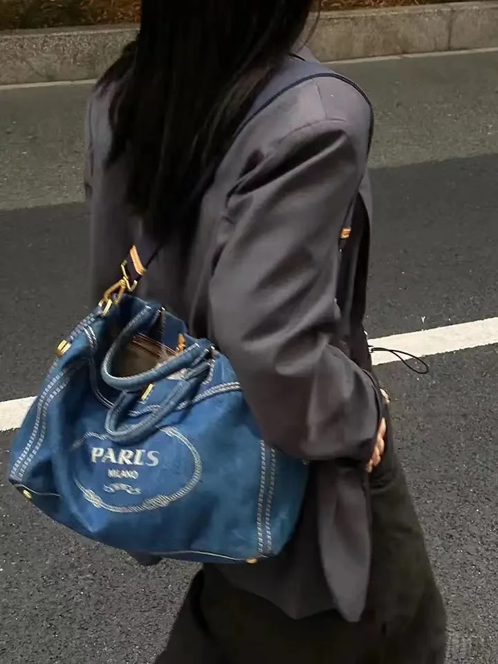 

Fashion Denim Pouch Shoulder Bag Female Crossbody Handbag Blue Jeans Cotton Luxury Totes Designer Bags Women Purse paris emboida