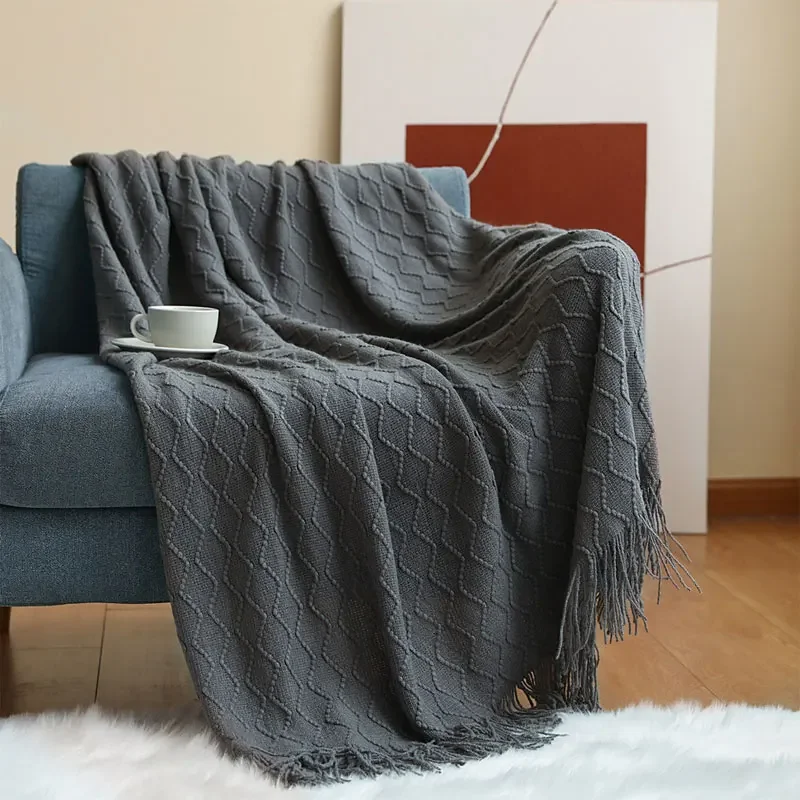 

Нордическое вязаное Клетчатое одеяло, супермягкое богемное одеяло для кровати, дивана, покрывало, плед на диван, декоративные одеяла с кисточкой