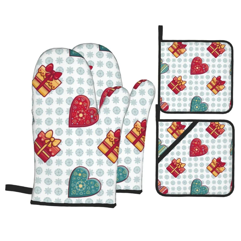 Рождественская Подарочная коробка, варежки для духовки и горшок, искусственные перчатки с забавным принтом для безопасного барбекю, приготовления выпечки, гриля, набор из 4 предметов 
Рождественская Подарочная коробка, варежки для духовки и горшок, искусственные перчатки с забавным принтом для безопасного барбекю, приготовления выпечки, гриля, набор из 4 предметов