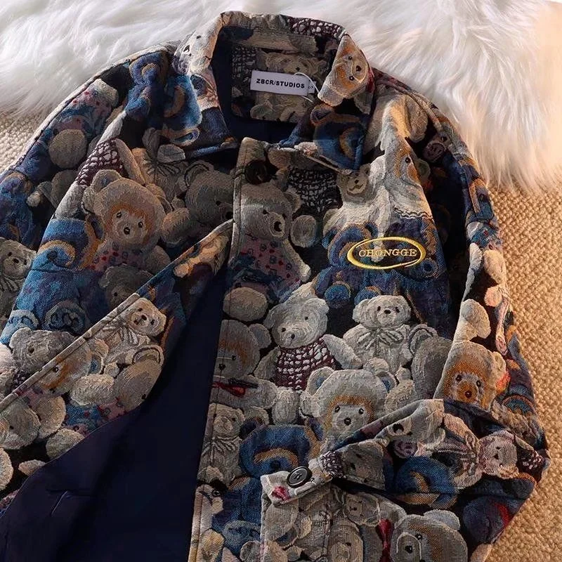 Autumn and Winter Fashion Casual Cute Bear Print Lapel Jacket for Men and Women Single-breasted Jacket 2024 New Women Clothing
Autumn and Winter Fashion Casual Cute Bear Print Lapel Jacket for Men and Women Single-breasted Jacket 2024 New Women Clothing