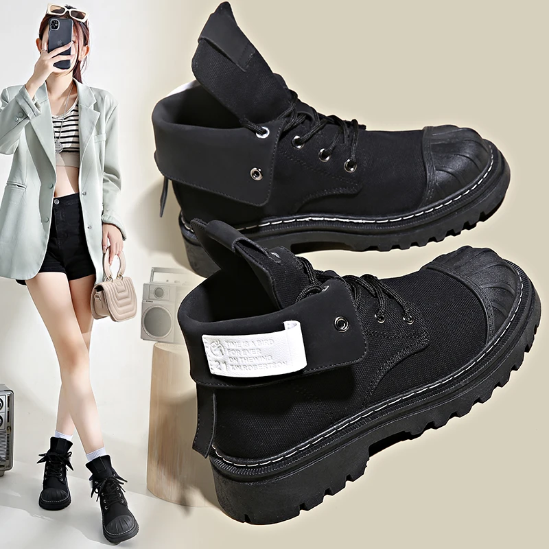 Women's Boots Canvas Leather Stitching Wear-resistant Sole Breathable Trendy Casual Comfortable Thick-soled Outdoor Boots
Women's Boots Canvas Leather Stitching Wear-resistant Sole Breathable Trendy Casual Comfortable Thick-soled Outdoor Boots