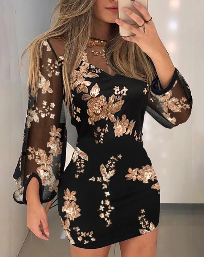 Casual Dresses for Women 2023 Autumn Fashion Party Round Neck Fashion Party Floral Pattern Contrast Sequin Sheer Mesh Sexy Dress
Casual Dresses for Women 2023 Autumn Fashion Party Round Neck Fashion Party Floral Pattern Contrast Sequin Sheer Mesh Sexy Dress